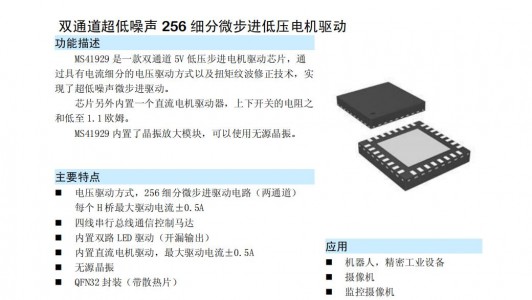 步進馬達驅動芯片MS41929 雙通道超低噪聲256細分微步進低壓電機驅動