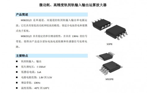 低功耗運算放大器MS8231/MS8232 微功耗、高精度軌到軌輸入輸出運算放大器