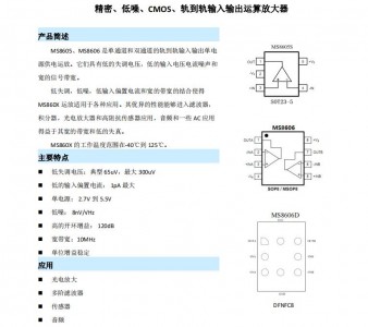 低噪聲運算放大器MS8605/8606 精密、低噪、CMOS、軌到軌輸入輸出運算放大器