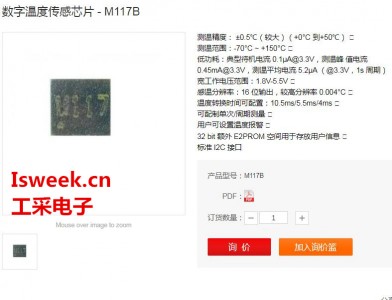 國產(chǎn)低功耗+高精度、I2C接口的數(shù)字溫度傳感芯片 - M117B