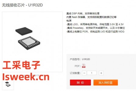 射頻工作范圍為UHF的500M~980MHz之間的無線芯片-U1R32D