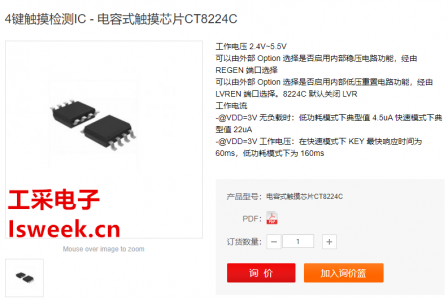 提供4個觸摸輸入端口及4個直接輸出端口的4鍵觸摸檢測IC-CT8224C