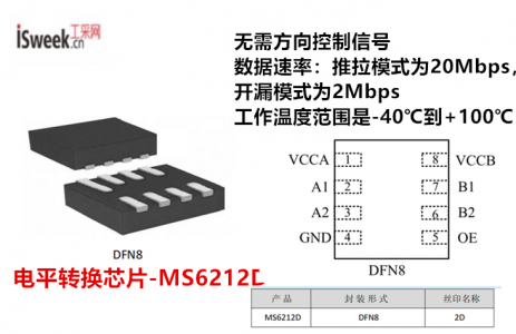 一款用于開(kāi)漏模式和推拉模式的2bit雙向電平轉(zhuǎn)換器-MS6212D