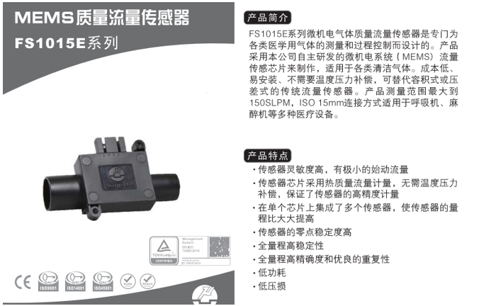 氣體流量傳感器FS1015E在呼吸機、麻醉機、制氧機及霧化器等醫療設備中的應用